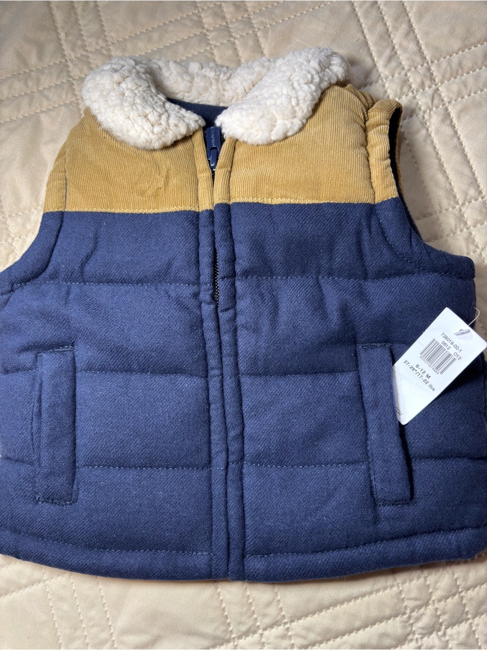 Old Navy 6-12M Puffer Vest with Sherpa Collar